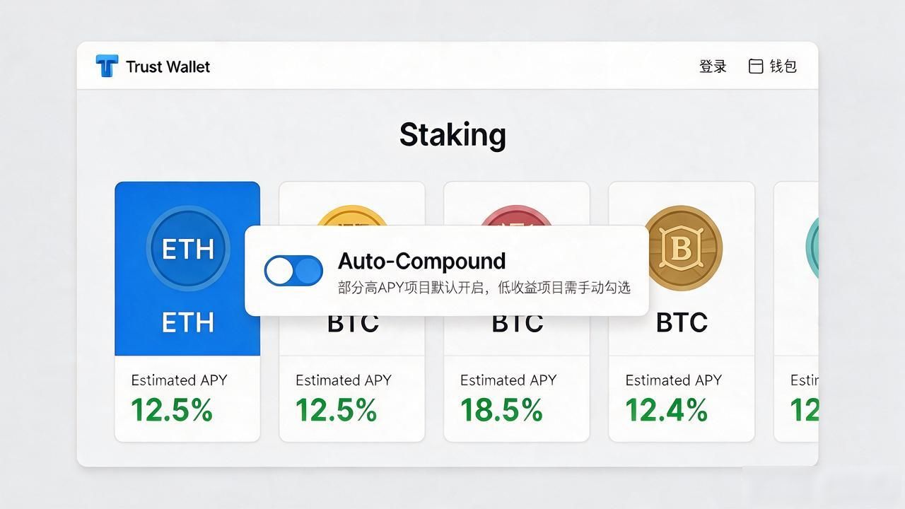 Trust Wallet自动复投功能使用方法_Trust Wallet质押收益利滚利设置教程_Trust Wallet 官网的收益复投机制与操作指南